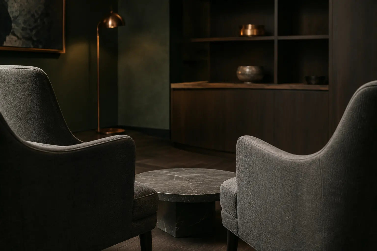 Two chairs arranged for a focused strategy conversation